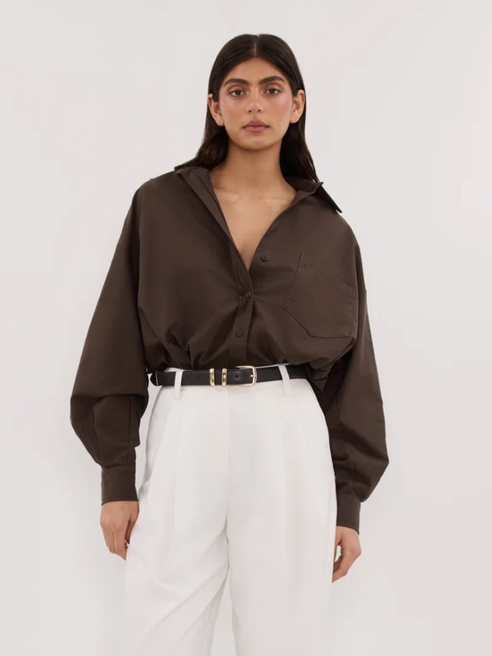 Dissh Brown Oversized Button Down Top
